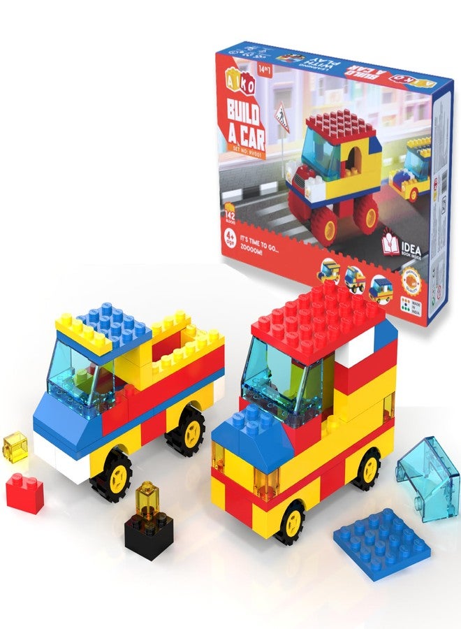 AIKO Build A Car Building Blocks Set - 142 Pieces | Multi-Color ABS Plastic Construction Toy | 14 Vehicle Models | STEM Learning & Creativity for Kids 4+ - Image 1
